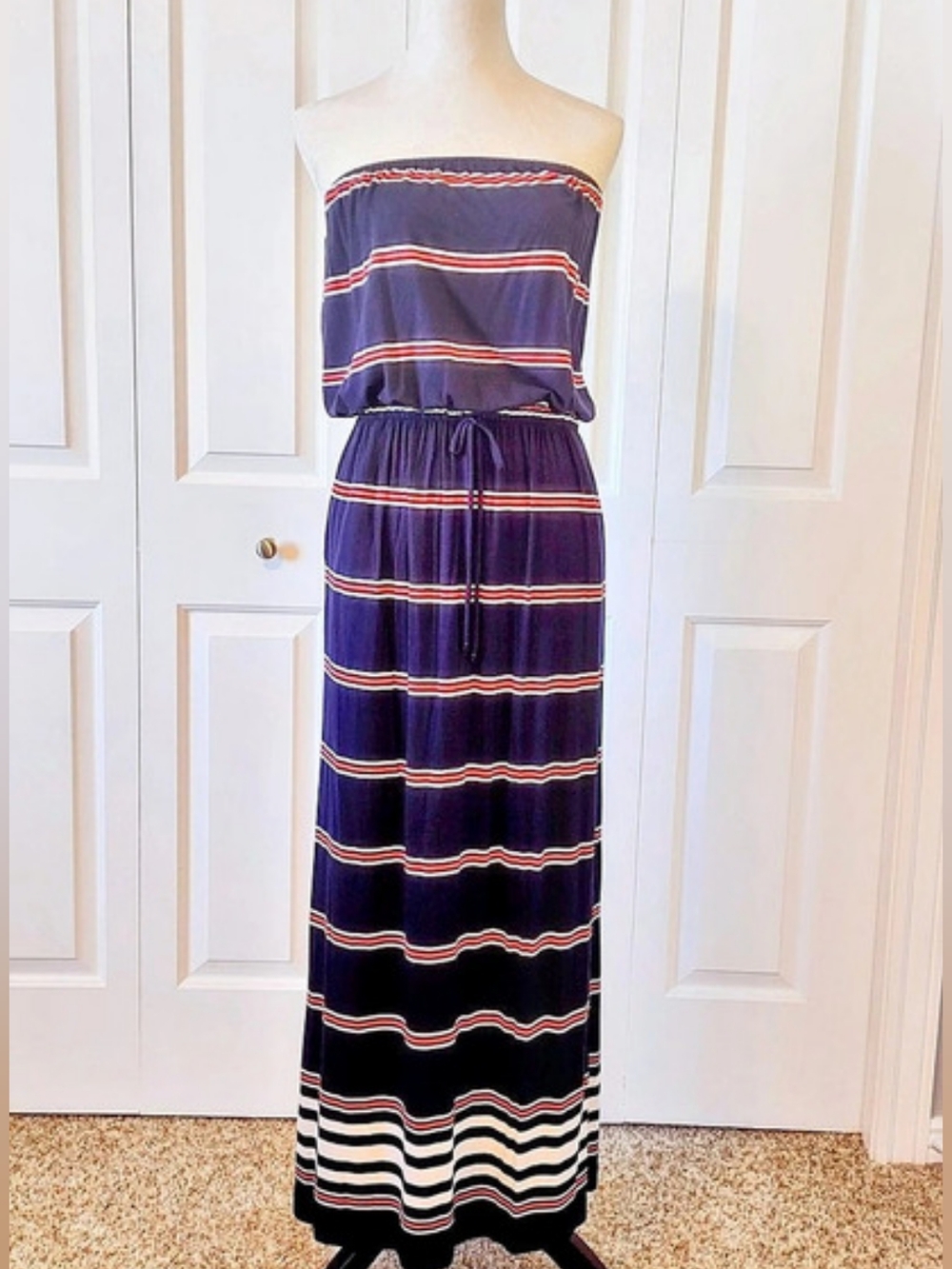 J.Crew Striped Strapless Maxi Dress in Blue & Orange Size Small